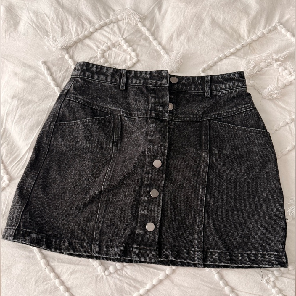 Blue Blush Charcoal Button-Front Mini Skirt